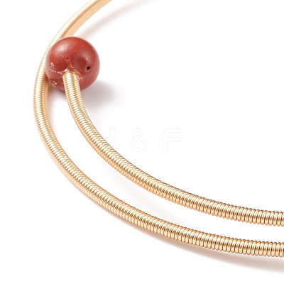 Natural Red Jasper & Pearl Round Beaded Bangle BJEW-JB08464-05-1