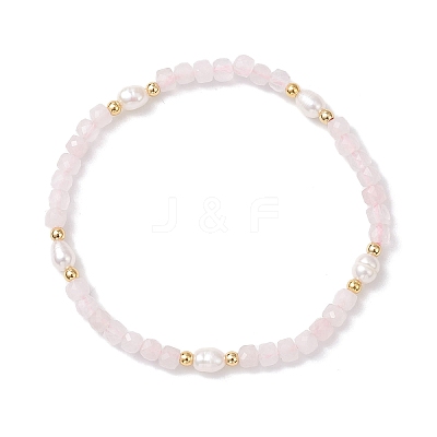 Natural Rose Quartz & Cultured Freshwater Pearl Beads Stretch Bracelets for Women BJEW-JB12734-01-1