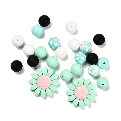 23Pcs Sunflower & Round Silicone Focal Beads SIL-L005-01E-1