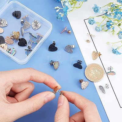 30Pcs 5 Colors Heart Shape with Textured PVD Vacuum Plating 304 Stainless Steel Stud Earring Findings EJEW-UN0001-62-1