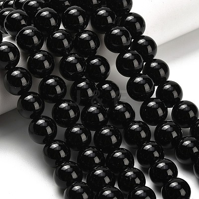 Natural Black Onyx(Dyed & Heated) Beads Strands G-H329-C06-10mm-1