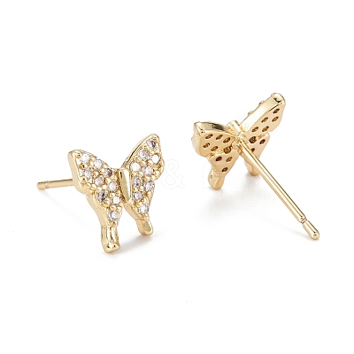 Butterfly Sparkling Cubic Zirconia Stud Earrings for Girl Women EJEW-H126-09G-1