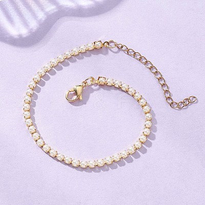 Square Brass Claw ABS Plastic Imitation Pearl Link Chain Bracelets for Women BJEW-JB12846-1