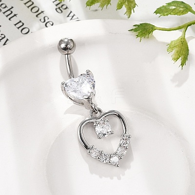 Alloy Crystal Rhinestone Dangle Curved Barbell Belly Rings LS-AJEW-R007-04P-06-1