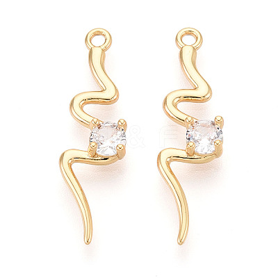 Brass Micro Pave Clear Cubic Zirconia Pendants KK-T078-01G-06-1
