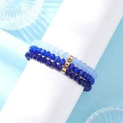 3Pcs Faceted Imitation Jade & Opaque Glass Rondelle Beaded Stretch Bracelets for Women BJEW-JB12563-02-1