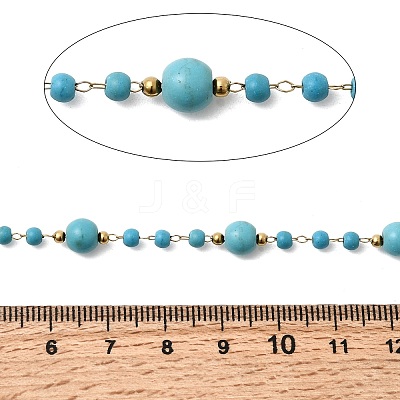 Handmade Synthetic Turquoise Beads & 316 Stainless Steel Round Link Chains CHS-L033-11G-1
