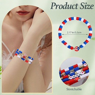 10Pcs Independence Day Theme Handmade Polymer Clay Beads Stretch Bracelets BJEW-SW01605-1