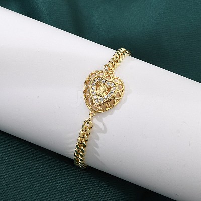 Brass Micro Pave Clear Cubic Zirconia Link Bracelets LS-BJEW-Z082-03G-03-1
