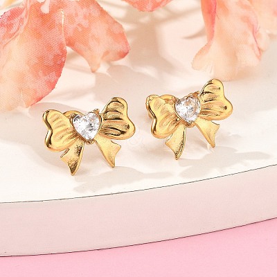 304 Stainless Steel Micro Pave Clear Cubic Zirconia Stud Earrings EJEW-I318-01G-01-1