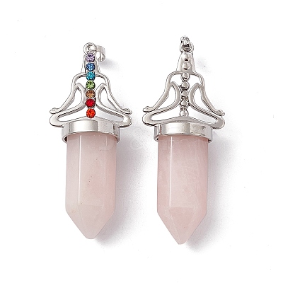Natural Rose Quartz Big Pointed Pendants G-I342-01P-10-1