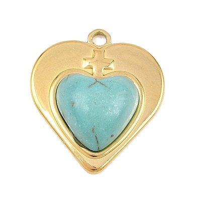 Bohemian Style 304 Stainless Steel with Synthetic Turquoise Pendants STAS-G381-02G-03-1