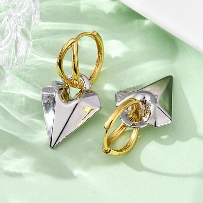 Two Tone Heart Brass Hoop Earrings EJEW-D322-12GP-02A-1
