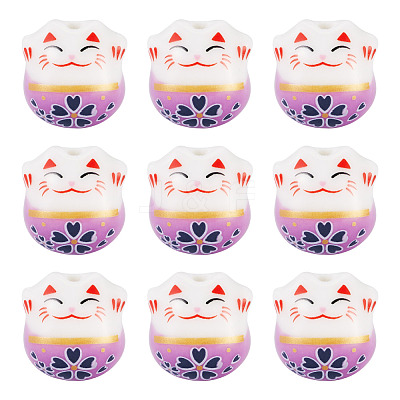 9Pcs Handmade Printed Porcelain Beads PORC-TADJ0001-01A-1