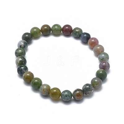 Natural Indian Agate Bead Stretch Bracelets X-BJEW-K212-B-010-1