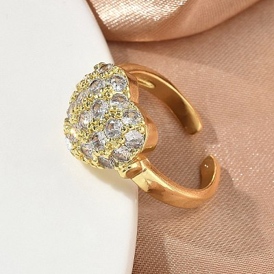 Brass Micro Pave Cubic Zirconia Cuff Open Rings RJEW-C163-03A-G-1