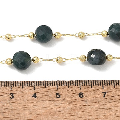 Natural Moss Agate Faceted Flat Round Beaded Chain Necklaces with Matte Brass Beads GG-CBA37F5-01G-03-1