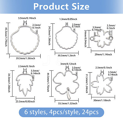 24Pcs 6 Styles Alloy Hollow Geometric Open Back Bezel Pendants FIND-CA0010-76A-1