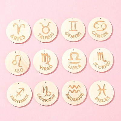 12Pcs 12 Styles Wood Pendants WOOD-FS0001-25-1