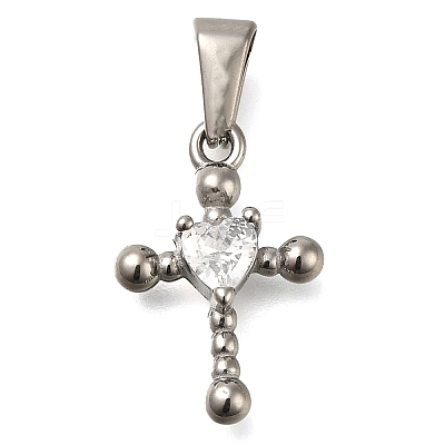 304 Stainless Steel Pendants with Cubic Zirconia STAS-Z113-04P-1
