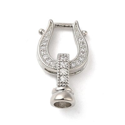 Rack Plating Brass Micro Pave Clear Cubic Zirconia U-Shaped Fold Over Clasps KK-K349-13P-1