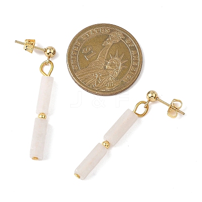 Rectangle Brass Natural White Jade Dangle Stud Earrings EJEW-JE06768-1