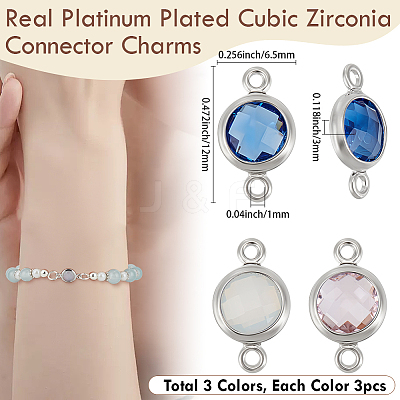 9Pcs 3 Colors Brass Cubic Zirconia Connector Charms FIND-BBC0004-17B-1