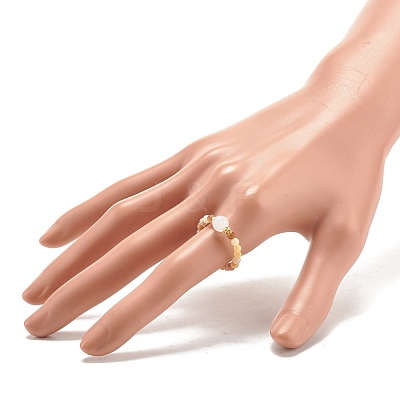 Natural Mixed Stone Round Beaded Stretch Ring with Moonstone RJEW-JR00440-1