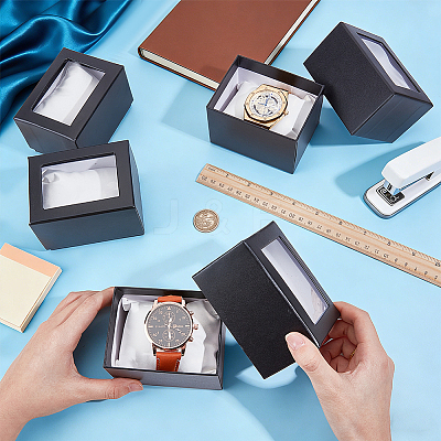 Paper Jewelry Watch Packing Boxes with PVC Window Lid and Pillow Inside CON-WH0089-259C-1