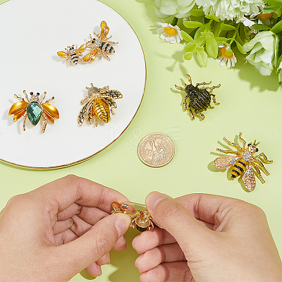 6Pcs 6 Styles Bees & Beetle Enamel Pins JEWB-PH0001-80-1
