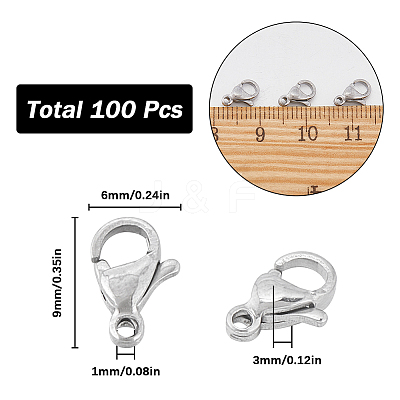 100Pcs 304 Stainless Steel Lobster Claw Clasps STAS-SC0007-16-1