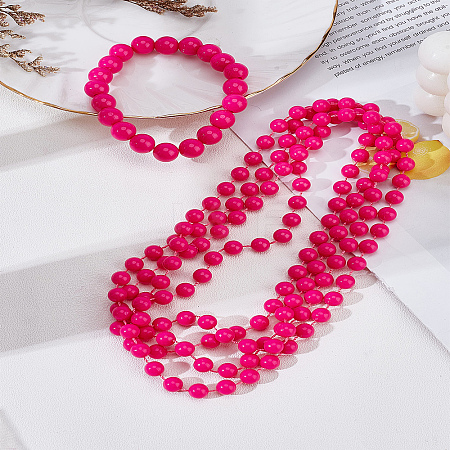 Resin Beaded Necklace & Stretch Bracelets Jewelry Set for Women SJEW-LP0001-02-1