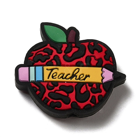 Teachers' Day Apple with Pen Silicone Focal Beads SIL-D005-01B-02-1