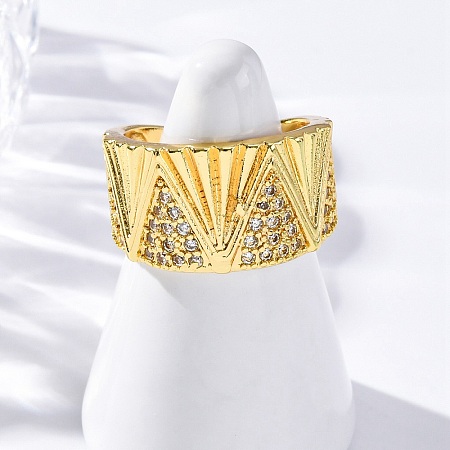 Brass Micro Pave Clear Cubic Zirconia Cuff Rings for Women RJEW-Q009-08G-1