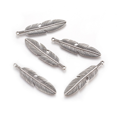 Tibetan Style Alloy Feather Big Pendants TIBEP-A12720-AS-RS-1