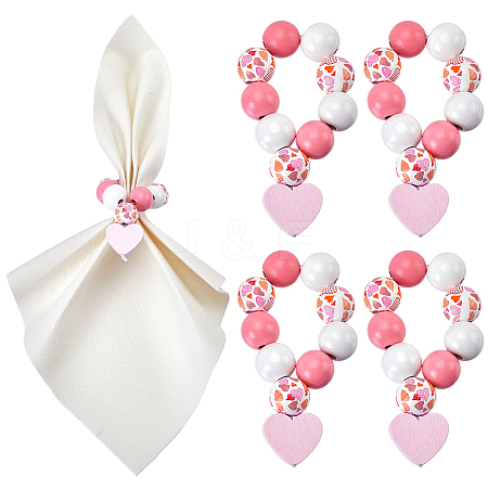 Heart Wood Beaded Napkin Rings AJEW-SC00039-1