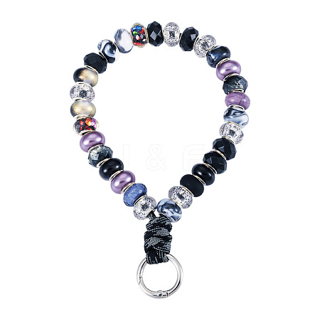 Resin Rondelle Bead with Polyester & Spandex Cord Phone Hand Strap Chains HJEW-TADJ0008-1