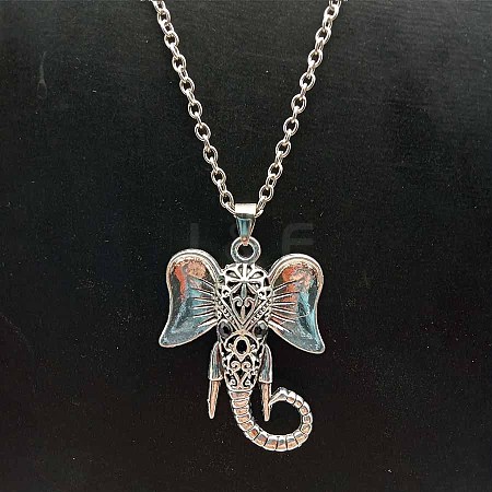 Alloy Pave Glass Cable Chain Black-eyed Elephant Pendant Necklaces for Women HN3417-2-1