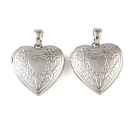 Floral Embossed Brass Locket Pendants KK-CBA7157-02P-1