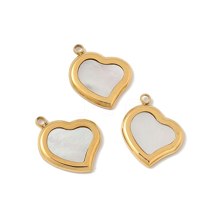 304 Stainless Steel Pave Natural Shell Heart Charms STAS-P394-01G-1