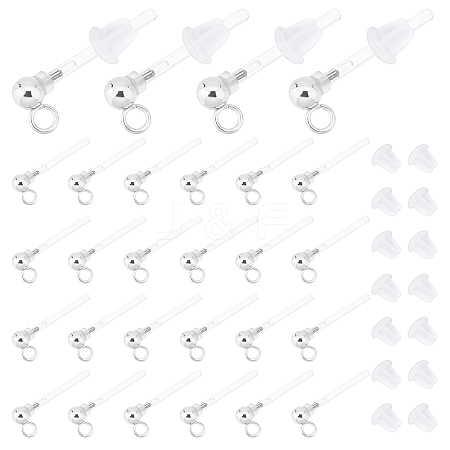 DICOSMETIC 50Pcs Transparent Painless Prevent Allergy Resin Stud Earring Findings with Stainless Steel Findings KY-DC0001-03-1