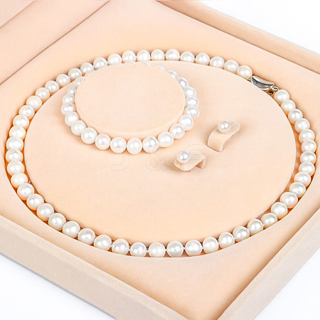 Natural Freshwater Pearl Beaded Necklace & Bracelets & Earrings Sets for Women WGE4EAE-03-1