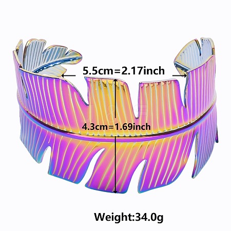 Stylish European and American Feather 304 Stainless Steel Cuff Bangles for Women UO1874-3-1