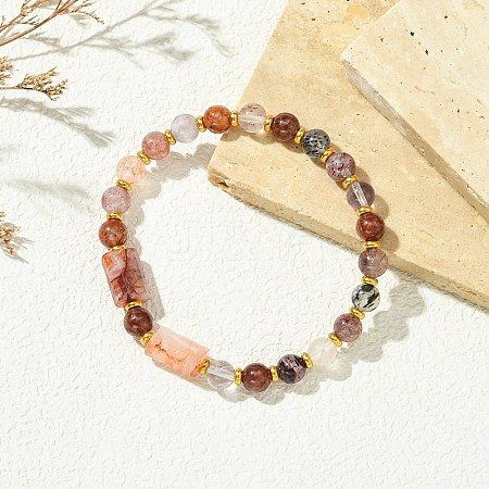 Natural Ferruginous Quartz & Super Seven Quartz Beaded Bracelets BJEW-JB13927-1