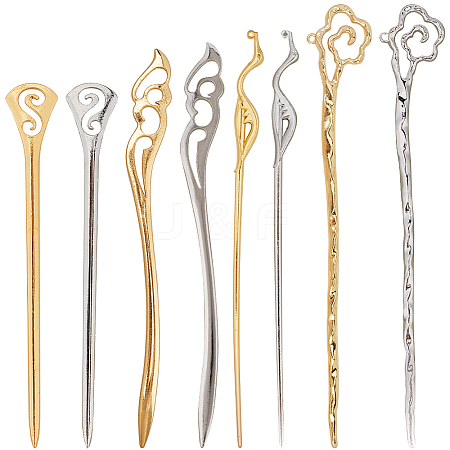 16Pcs 8 Styles Chinese Style Alloy Crane Hair Sticks OHAR-SC0002-98-1
