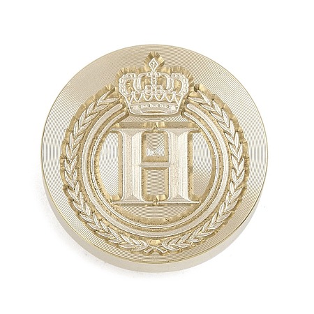 Golden Tone Crown Initial Wax Seal Brass Stamp Heads AJEW-A065-01H-1