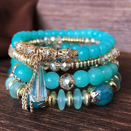 4Pcs Bohemian Style Acrylic Beaded Stretch Bracelet Sets for Women WGF9E90-01-1