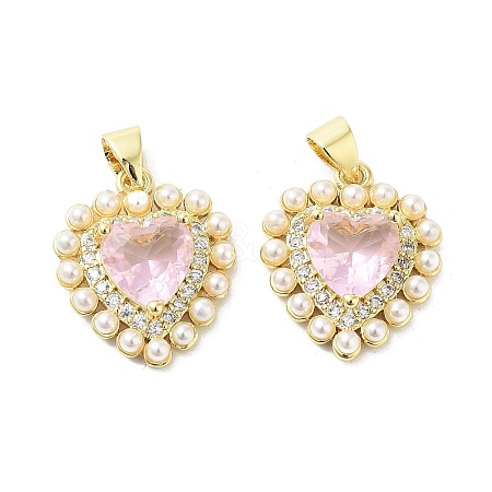 Rack Plating Heart Brass Micro Pave Cubic Zirconia Pendants X-KK-E102-29G-1