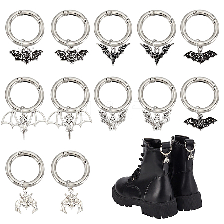 12Pcs 6 Styles Bat Alloy Shoes Charms HJEW-PH01975-1