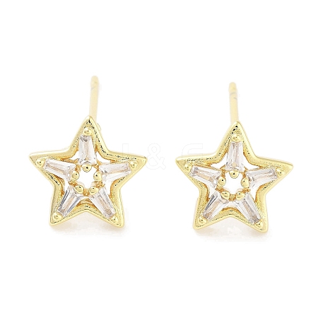 Brass Micro Pave Clear Cubic Zirconia Studs Earring for Women EJEW-S217-F05-1